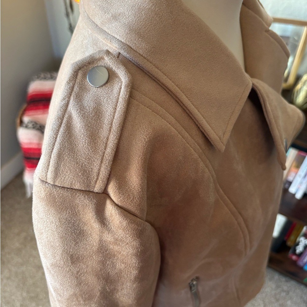 BB Dakota by Steve Madden XL Moto‎ Faux Suede Jacket in Taupe Beige - Picture 8 of 13